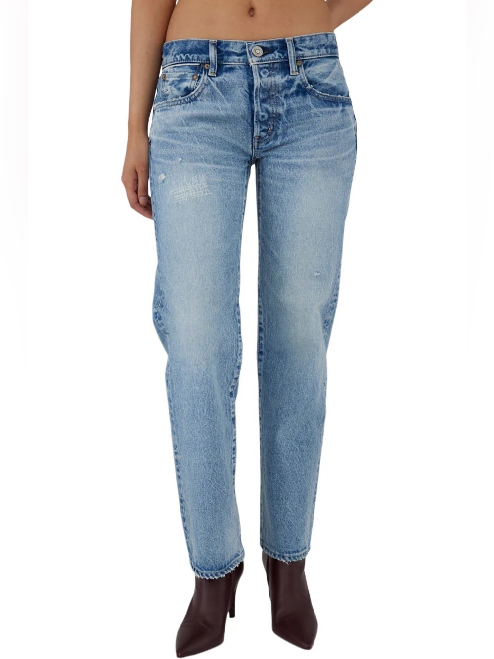 MOUSSY Vintage Jeans 26 distressed blue denim straight leg button fly casual